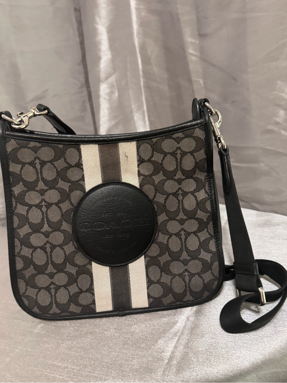 Coach Dempsey  Black Signature Stripe Crossbody